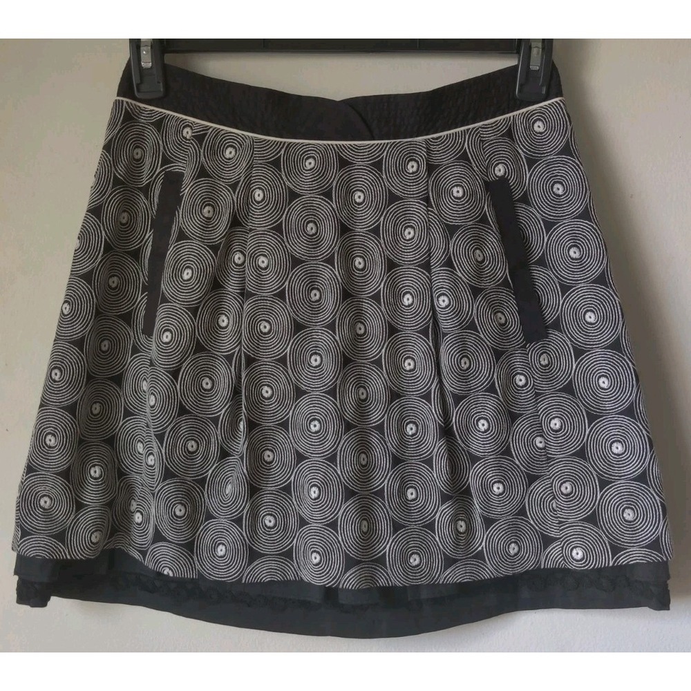 Anthropologie Black and White Circular Print Mini Skirt